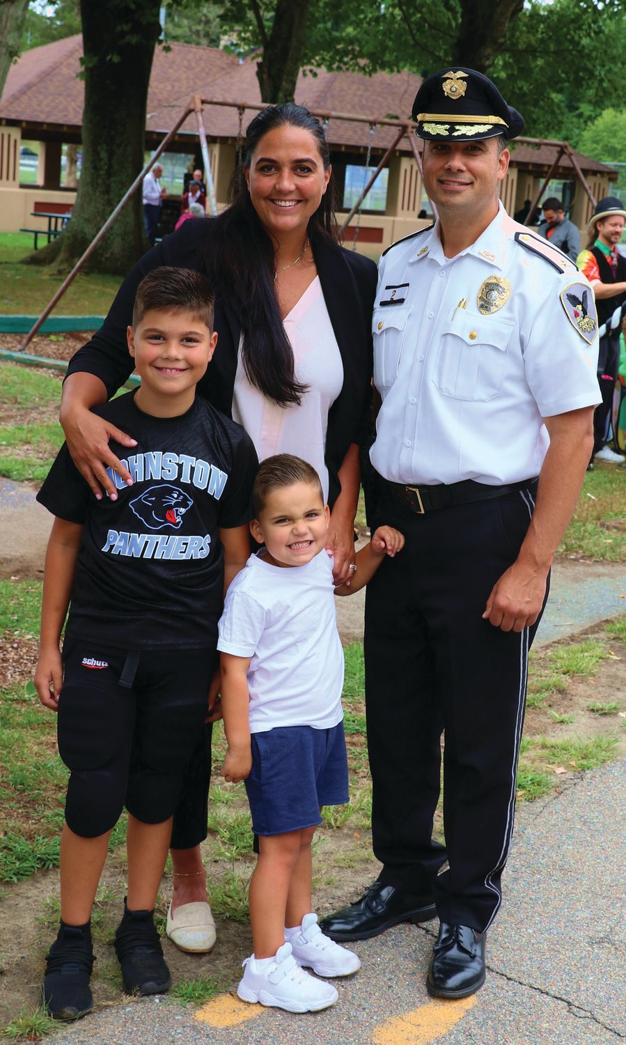 FAMLY FUN: JPD Deputy Chief Mark Vieira and his wife Erica and sons Marco and Anthony were among the many families that enjoyed the food and friendships at the recent NNO in Johnston.